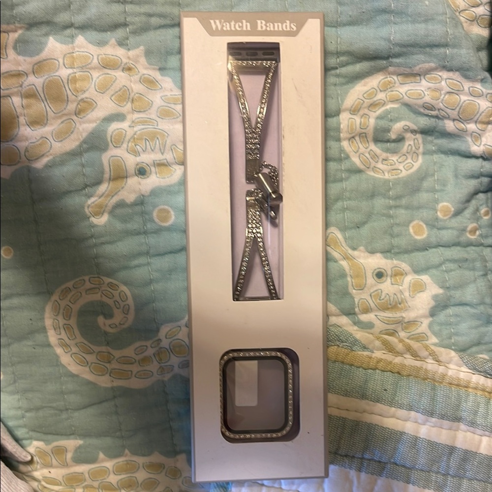 Silver Watch Band with Rhinestones
